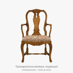 Erikoiserä ~ Talonpoikaisrokokoo nojatuoli Annalan Kettu ja kauris -verhoilukankaalla
